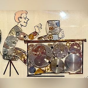 RARE Girard Watch 🕰️ Parts Art Man at Computer Framed Art 🖼️